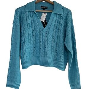 Embossed Knitted Sweater Cropped Blue M/L NEW